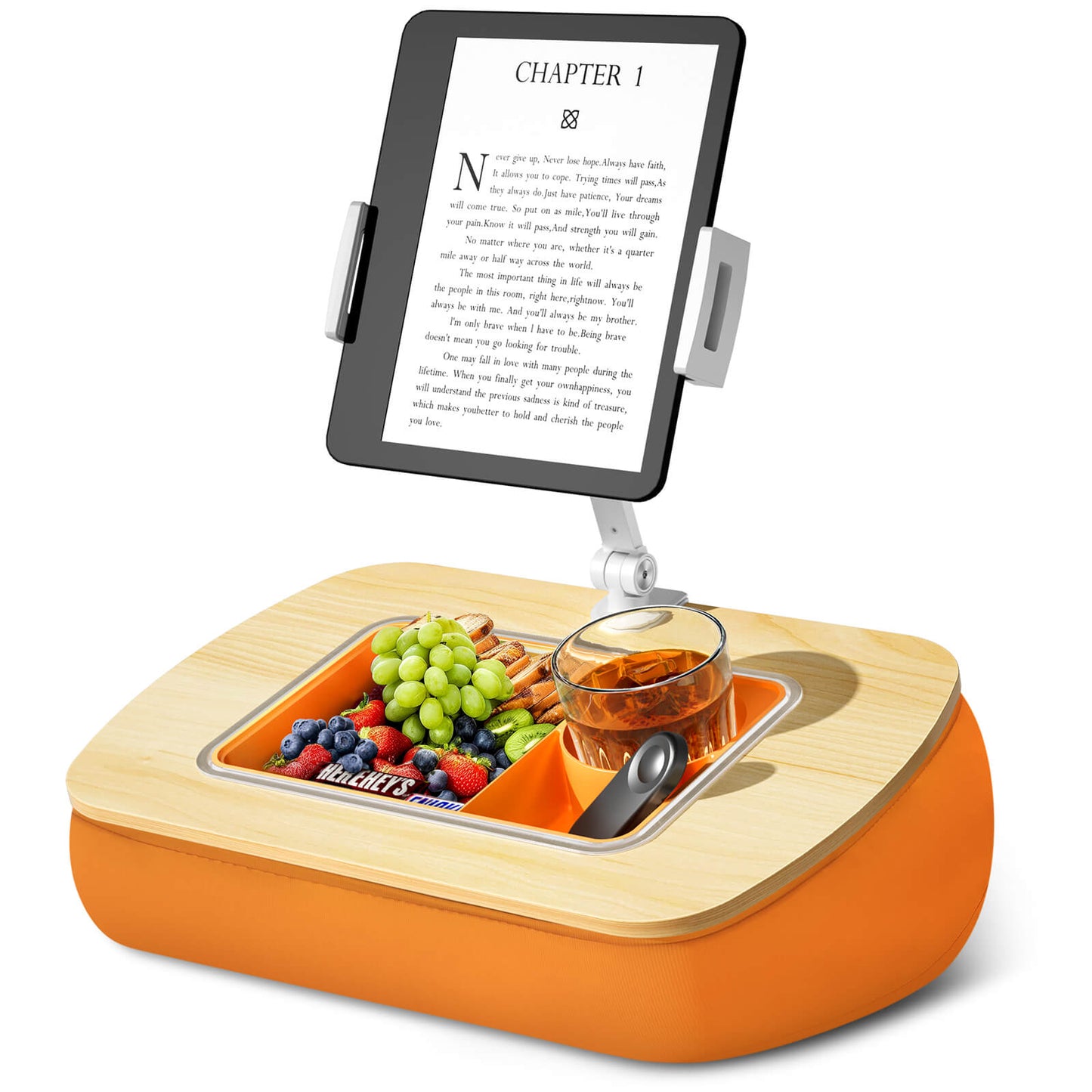 Tablet Pillow Stand With Snack Bowl Orange