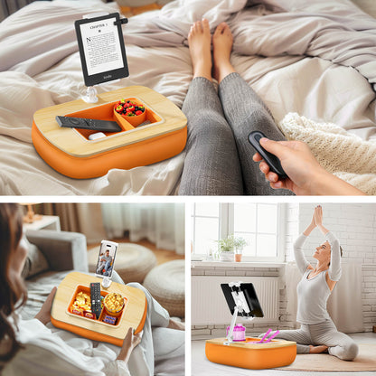 Tablet Pillow Stand With Snack Bowl Orange