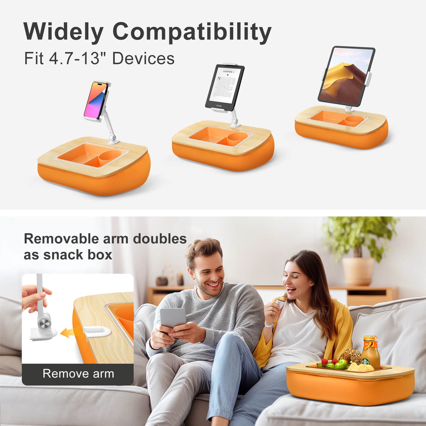 Tablet Pillow Stand With Snack Bowl Orange