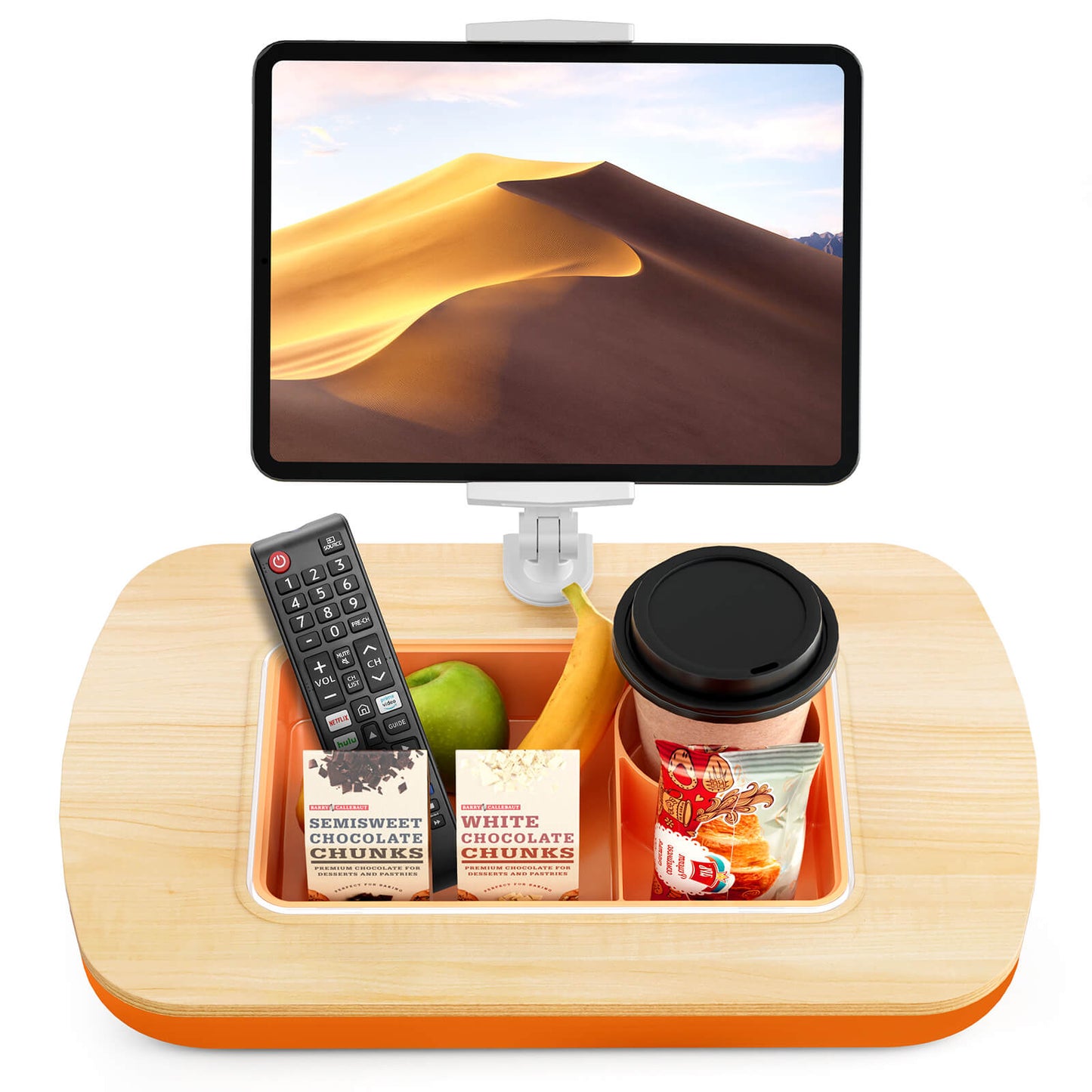 Tablet Pillow Stand With Snack Bowl Orange